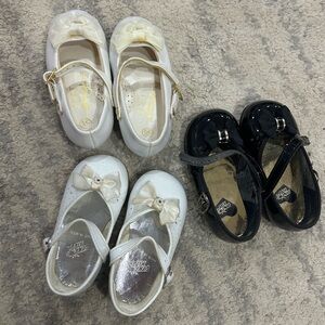 Girls Patent Mary Jane Dress Shoes with Bow - White and Black